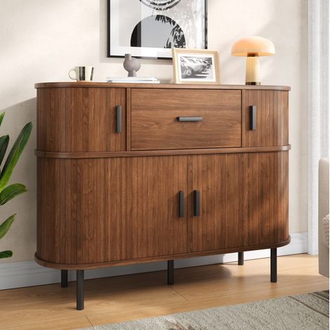Buffet 110x35x81,5 cm en MDF y PB, color noyer, almacenamiento cerrado para salón – MEUBLIV (1/5)