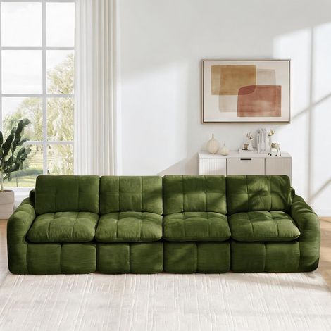Canapé modulaire en velours côtelé vert sans montage en chenille (1/5)