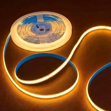 Striscia LED COB 24V bianco caldo con alimentatore e telecomando, larghezza 8 mm, striscia LED COB adesiva per camera da letto, cucina, casa, specchio (1/5)