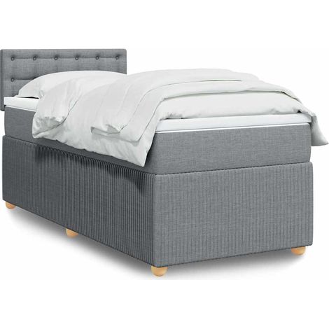 Boxspringbett mit Matratze Hellgrau 90x200 cm Stoff