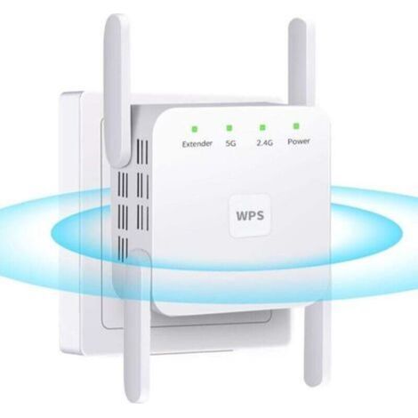 Répéteur/amplificateur WiFi pour une utilisation domestique et extérieure, super booster 1200 Mbps (557,7 m²), signal WiFi double bande 2,4 et 5 GHz WPS, forte pénétration, couverture à 360°, compatib (1/4)