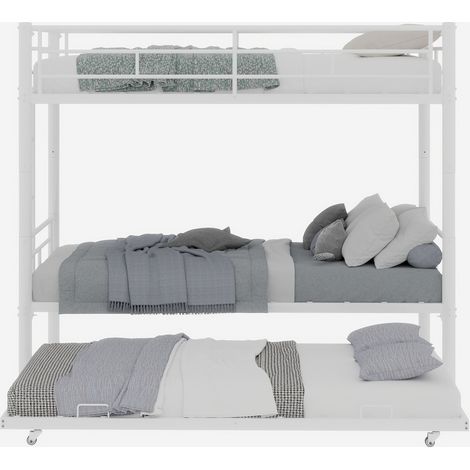 Cadre de lit superposé jumeaux, robuste et stable, silencieux, barrière de sécurité incluse, matelas sans ressorts nécessaire