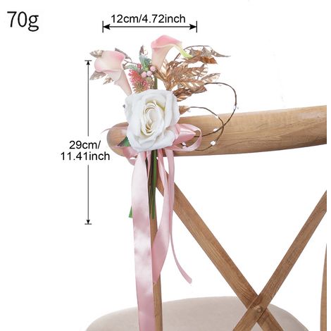 Décoration florale pour allée nuptiale, fleurs artificielles avec rubans suspendus, fleurs de chaise romantiques pour cérémonie et réception de mariage, rose