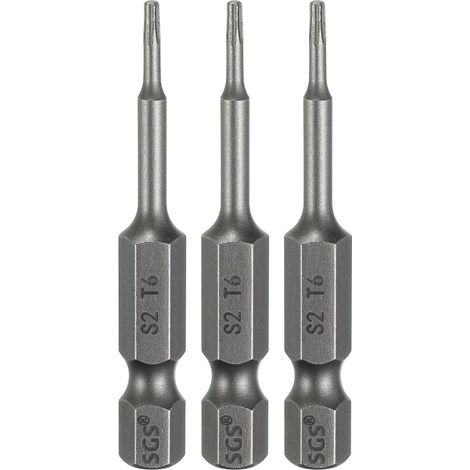 3 Pièces Embout Tournevis T6 Tête Torx 1/4" Tige Hexagonale 50mm 2" Long Magnétique Sans Trou Pointe Anti-Sabotage 6 Pointes Étoile Embout Tournevis Acier S2 Industriel Pour (1/5)