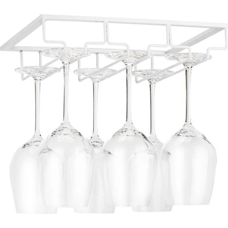 Support de Verre à Vin - Porte-Verres à Pied Suspendu sous Armoire en Métal avec Vis, Support de Rangement pour Verre en Fer Inoxydable avec 3 Rangées pour Cuisine, Bar, Restaurant Blanc (1/5)