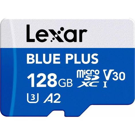 Lexar Blue Plus MicroSDXC 128 Go UHS-I avec adaptateur SD jusqu'à 170 Mo/s C10 U3 V30 A2