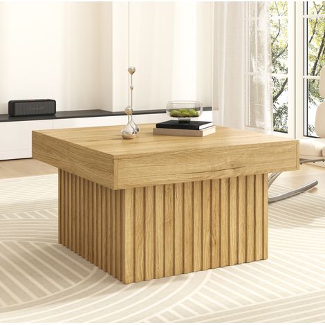 Mesa de centro (79x79x46 cm), minimalista, fácil de montar, tablero de MDF y aglomerado color natural (1/5)