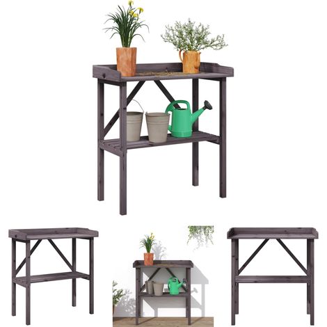 The Living Store Pflanztisch mit Ablage Grau 78x38x82,5 cm Massivholz Tanne - Pflanzenständer (1/5)