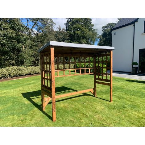 Charles Taylor Wentworth Large Wooden Arbour Shelter 3 Seater Frame Garden Grey