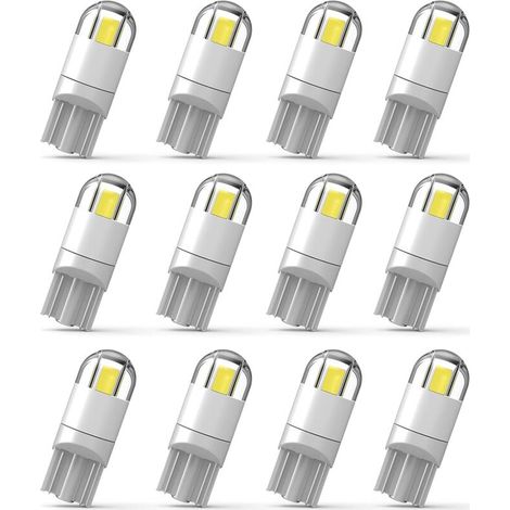 12pcs 194 LED Ampoule de voiture 3030 Chipset 2SMD T10 194 168 W5W Ampoule LED Wedge 1.5W 12V Plaque d'immatriculation Courtoisie Ét (1/4)