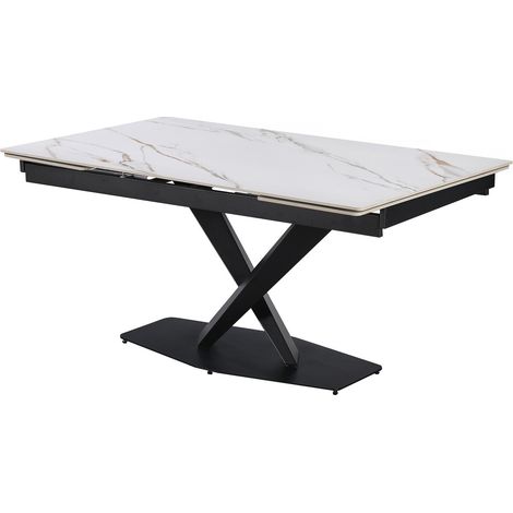 Habitat Et Jardin – Table extensible en céramique 6 à 10 personnes – Rectangulaire blanc marbré gold – Plateau résistant aux rayures – Dimensions 240 x 90 x 76 cm (1/4)