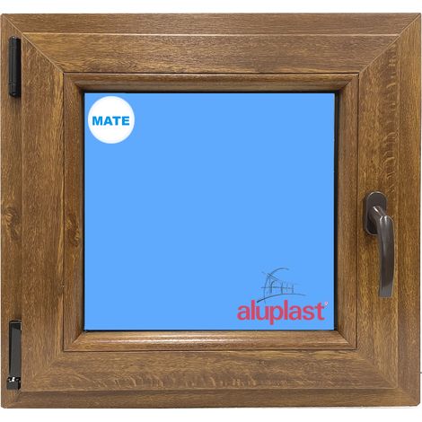 Ventana PVC 600x600 Roble Dorado Oscilobatiente Izquierda Vidrio Mate (1/8)