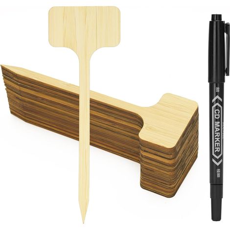 30 - Etiquette Jardin - Etiquette Plante - En Bambou Naturel Pour Légumes Et Fleurs - Écriture Facile Avec Marqueur - Extérieur Et Potager - Naturel - 17,8x6 cm (1/5)