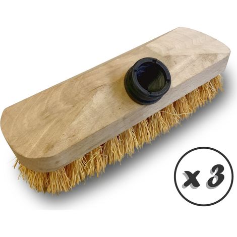 Balai brosse lave-pont 22 cm en chiendent - Monture bois - Douille vissante plastique - Quantité x 3 - Chiendent sans manche