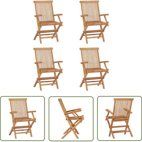 The Living Store Chaises pliables de jardin lot de 4 Bois de teck solide - Chaise De Jardin - Fauteuil De Jardin - Mobilier De Jardin - Teck - Chaise Pliable (1/5)
