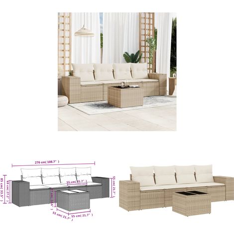 5-tlg. Garten-Sofagarnitur mit Kissen Beige Poly Rattan - Gartenmöbel - PE-Rattan Möbel - Outdoor Set - Lounge Set - Esstisch - Home & Living (1/3)