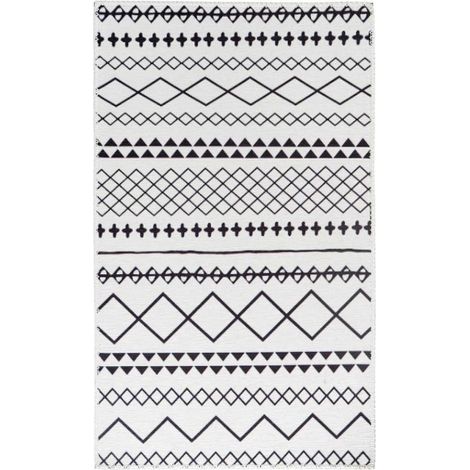 Tapis Tissé Imprimé à Poils Plats "Maya IV" Blanc & Noir 160 x 230 cm (1/4)