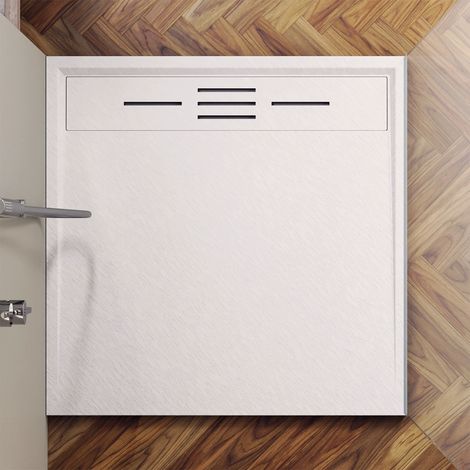 Receveur de douche carré 80x80 en SMC Effet Pierre Blanc Mod. Spanios