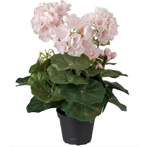 Géranium factice Rose pâle 6 têtes en pot lesté H35cm belles feuilles - couleur: Rose pâle