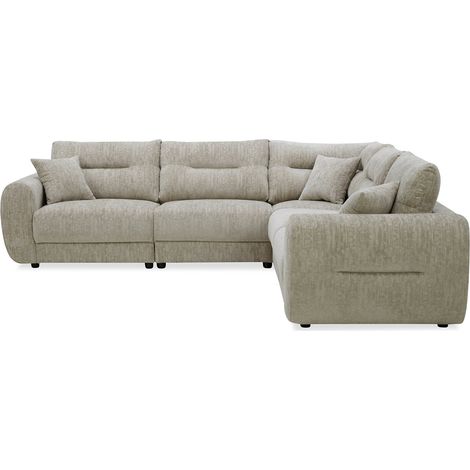 Deco In Paris – Canapé d'angle velours chiné taupe 5 places – Assise moelleuse – Dossiers capitonnés – Style contemporain avec coussins assortis (1/5)