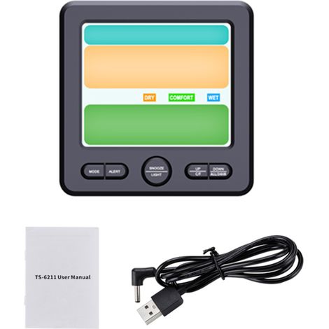 Thermomètre Hygromètre Intérieur Digital Écran LCD Couleur Affichage Heure Date Alarme Snooze Indicateur Tendance Noir (1/5)