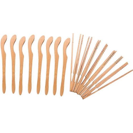 16-teiliges Bambus-Toaster-Set – 18 cm lange, wiederverwendbare Holz-Kochzange – Küchenutensil für Käse und Speck (Holzfarbe) (1/5)