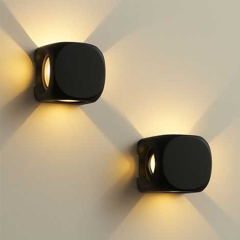 Set 2 Applique da Muro 4 Led Lampada a Parete Nera Luce Bianco Caldo 6x6x5cm (1/5)