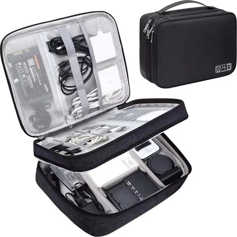 Bolsa para guardar cables, material ecológico, diseño compacto, color negro, 2 capas. (1/2)