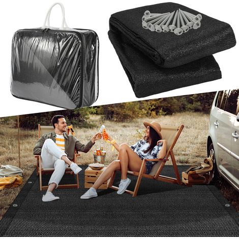 Randaco Tapis de camping 250x350 cm HDPE PEHD Noir Compact pour Rangement dans Voiture