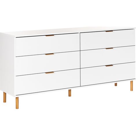 Cómoda 6 cajones elegante madera de ingeniería tiradores dorados patas de madera maciza sala de estar blanco Walpole