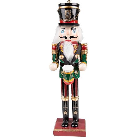 Statue Casse-Noisette de Noël Figurine avec Tambour en Polyrésine Vert et Rouge 30 cm - PANGIVO (1/3)