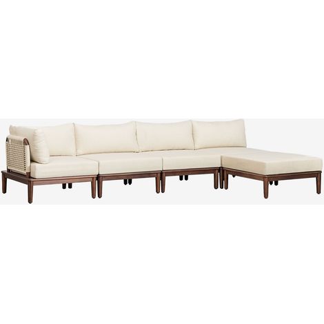 SKLUM Giulia 4-teiliges modulares Ecksofa und Ottomane aus Akazie Creme-Beige                                  