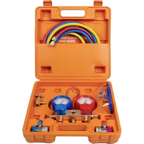Car Air Conditioning Refill, R32 R134a Refill Kit with Hose, Manometer Air Conditioning Gas Filling Kit, Suitable for Refrigerants R410A R407C (1/5)