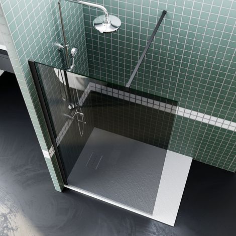 ELEGANT 1000mm Grey Bath Screen Walk in Shower Door Frameless Shower Cubicle + 1200x800mm Anti-Slip Resin Shower Tray (1/5)