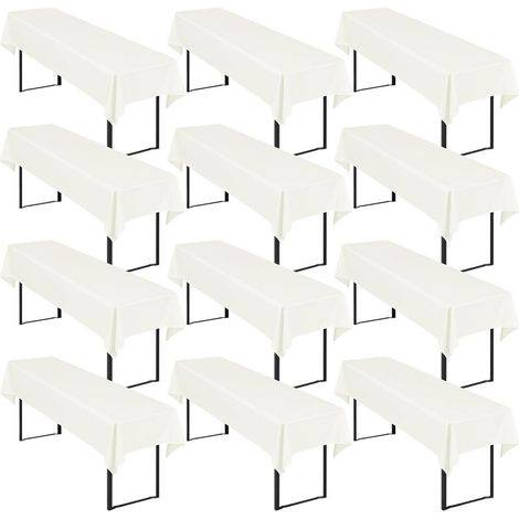 12x Housses de table de bière Ivoire 250x100cm Polyester, lavable, infroissable