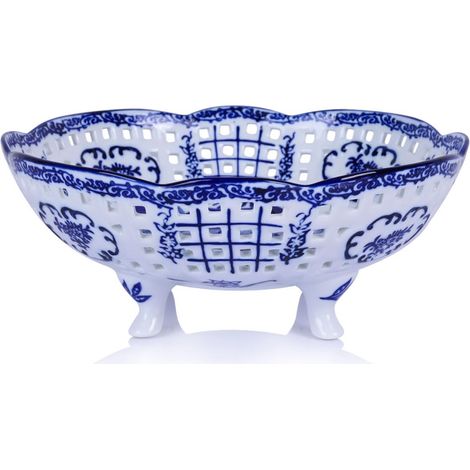 Assiette à fruits creuse tissée en céramique bleue et blanche 24 cm (1/5)