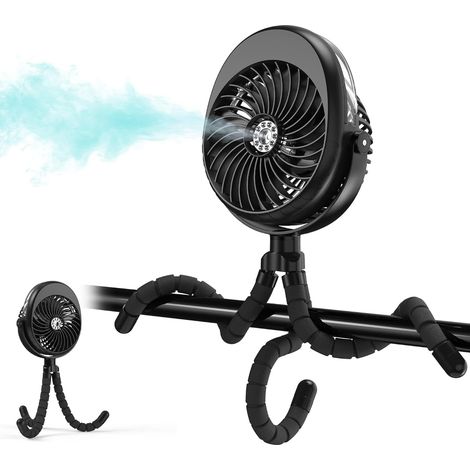 Ventilateur Brumisateur pour Poussette avec Trépied Flexible et Réservoir 50ml,Noir (1/5)