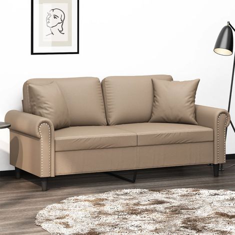 Canapé-Sofa 2 places avec oreillers cappuccino 140 cm similicuir 639309 (1/5)