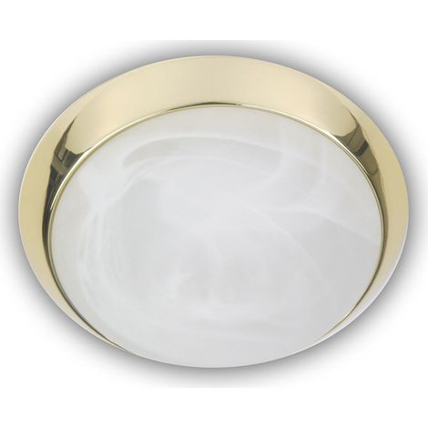 LED-Deckenleuchte rund, Glas Alabaster, Dekorring Messing poliert, Ø 35cm (1/4)