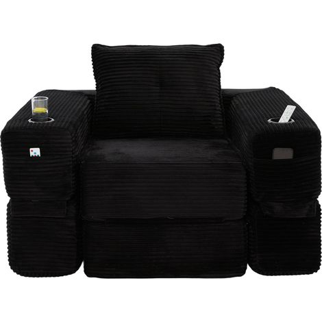 Divano letto pieghevole in corduroy nero con schiuma ad alta densità e molle, 1 posto (1/5)