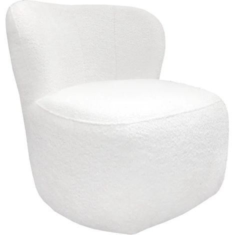Fauteuil bas rond en tissu bouclette blanc et dossier arrondi - MALLOW (1/5)