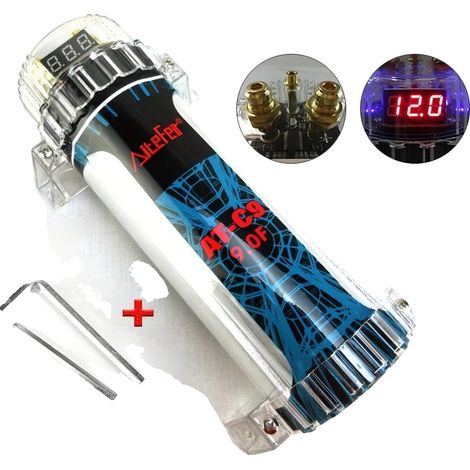 Condensateur de puissance audio pour voiture, 9,0 Farads, tension 12V, affichage de tension LED, boîtier en aluminium, compatibilité universelle (1/5)