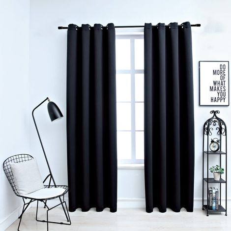 Lot de 2 Rideaux occultants,Décoration Chambre Fenêtre,Rideau Thermique Isolant avec anneaux en métal Noir 140x175 cm GDSVW43793 (1/4)