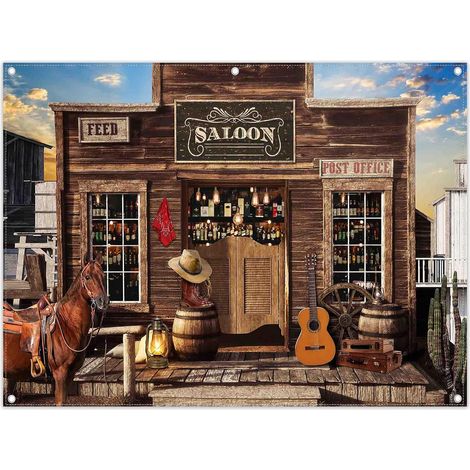 2,4x1,8 m Toile de Fond Cowboy Western Bar Rustique Campagne (1/5)