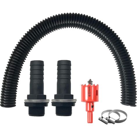 Kit de raccordement pour citerne d'eau de pluie de 32 mm, tuyau de raccordement de 50 cm et 2 raccords de tuyau de 25 mm avec contre-écrou, raccord pour citerne d'eau de pluie, réservoirs (1/5)