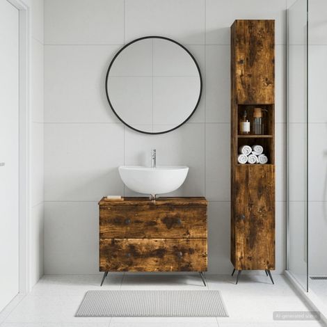 vidaXL 2 Piece Bathroom Cabinet Set BREDA Smoked Oak Engineered Wood (1/5)