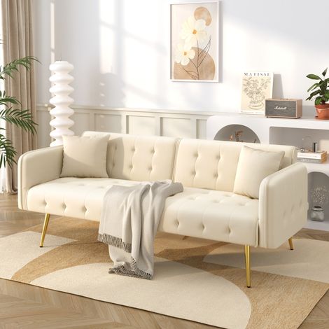 Schlafsofa 2-Sitzer mit Bettfunktion verstellbar Velours OKMYHOME (1/5)
