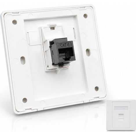 Prise Réseau RJ45 CAT6 Murale, Plaque Frontale Ethernet 1 Port, Prise Ethernet Gigabit Blanche, Prise RJ45 Murale pour Installation de Câble Ethernet, Salon Chambre Bureau (1/5)