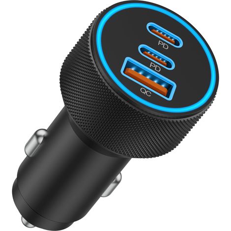 USB-C-Autoladegerät, 3 Anschlüsse, 67 W ultraschnelles Laden, Dual-USB-C- und USB-A-Anschlüsse, Zigarettenanzünderadapter für iPhone 17, 17e, 16, 15, 14, 13, 12, 11 Pro Max, iPad, Galaxy