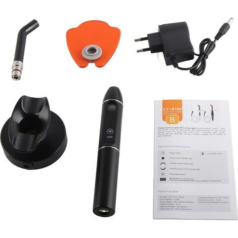 Lampe de photopolymérisation dentaire LED sans fil, Noir, prise UE, 110V-240V